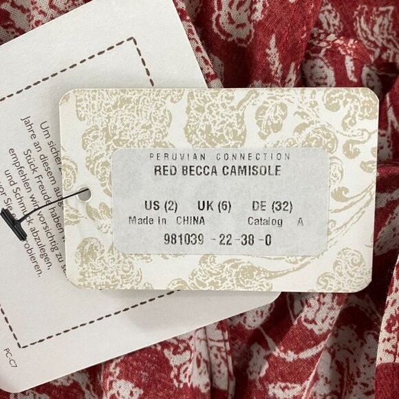 Peruvian Connection Becca Camisole Tank Top Size 2 Ruffle Red Floral NWT TP-2638 - Picture 8 of 9